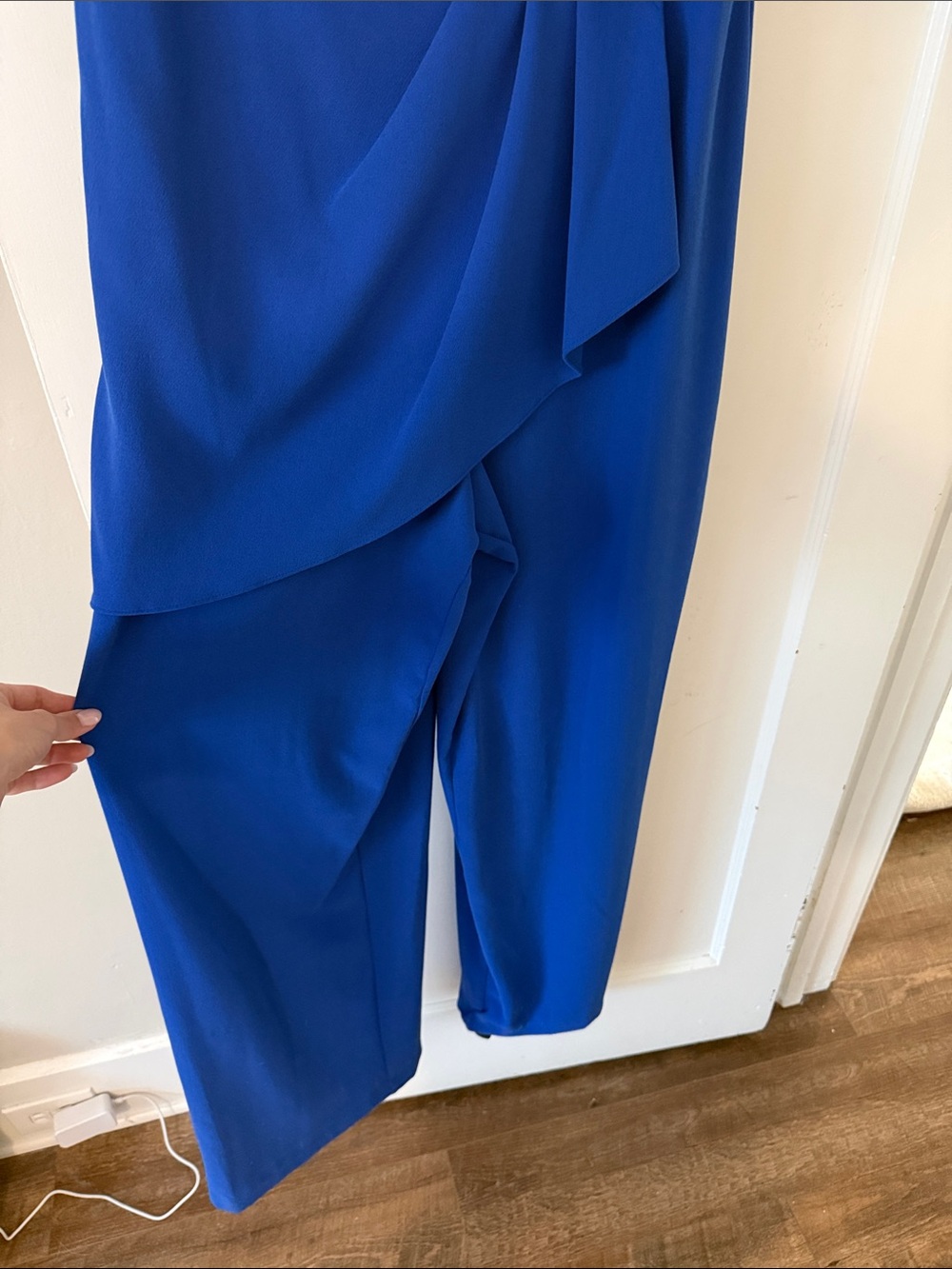 Adrianna Papell Neptune Blue Asymmetrical Crepe Jumpsuit - Picture 4 of 6
